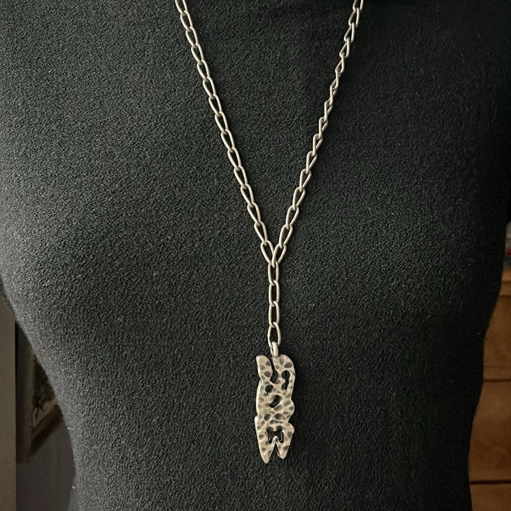 Vintage Colonial Pewter Signed Well’s Abstract Pendant Necklace